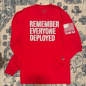 Custom, Champion Red 'Remember Everyone Deployed' Long Sleeve Tee